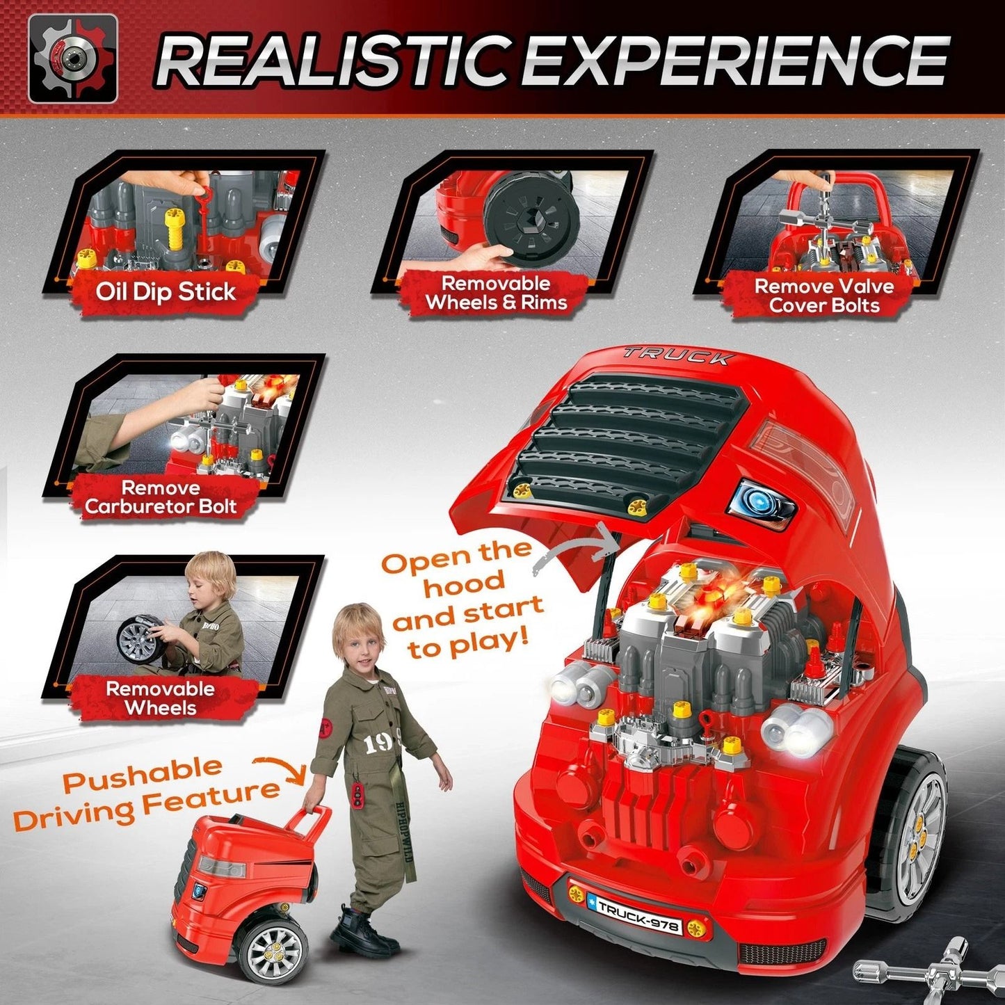 Kids Truck Engine Toy Set Educational Car Maintenance Play For Ages 35 Years 8