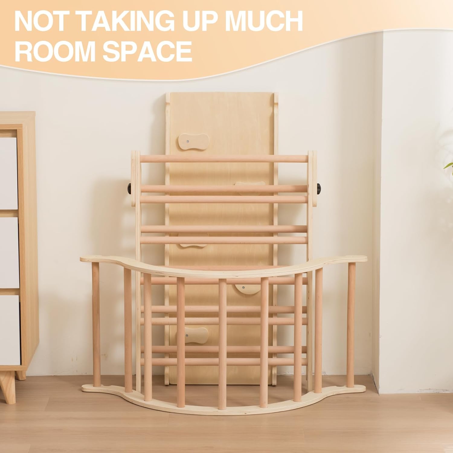 Medium Foldable Pikler Triangle Set with Sliding Ramp & Climbing Arch, 5-in-1 Wooden Toddler Climbing Toys Indoor
