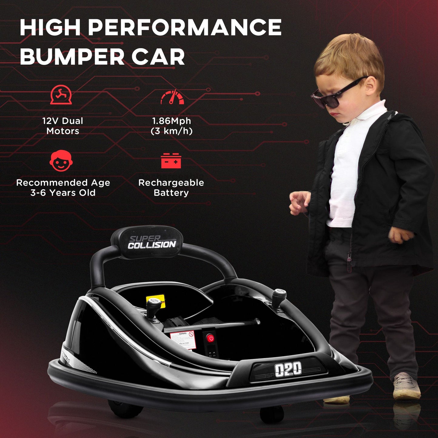 Aosom 12V Kids Bumper Car  360 Spinning RideOn Toy With Parent Remote Control  Safety Belt 24