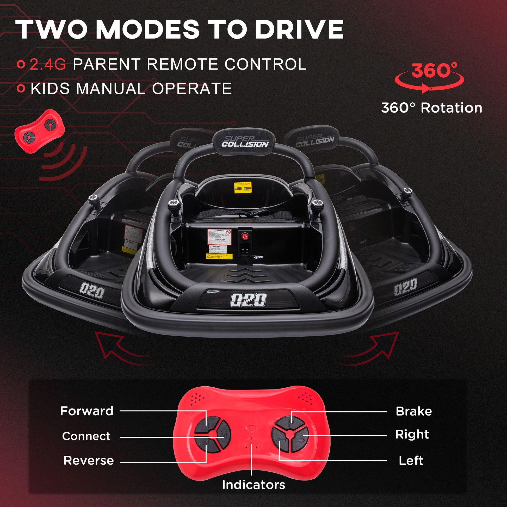 Aosom 12V Kids Bumper Car  360 Spinning RideOn Toy With Parent Remote Control  Safety Belt 25