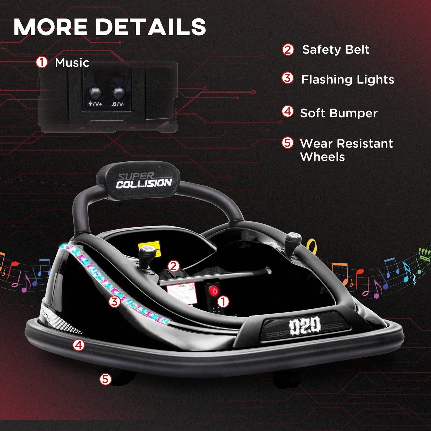 Aosom 12V Kids Bumper Car  360 Spinning RideOn Toy With Parent Remote Control  Safety Belt 26