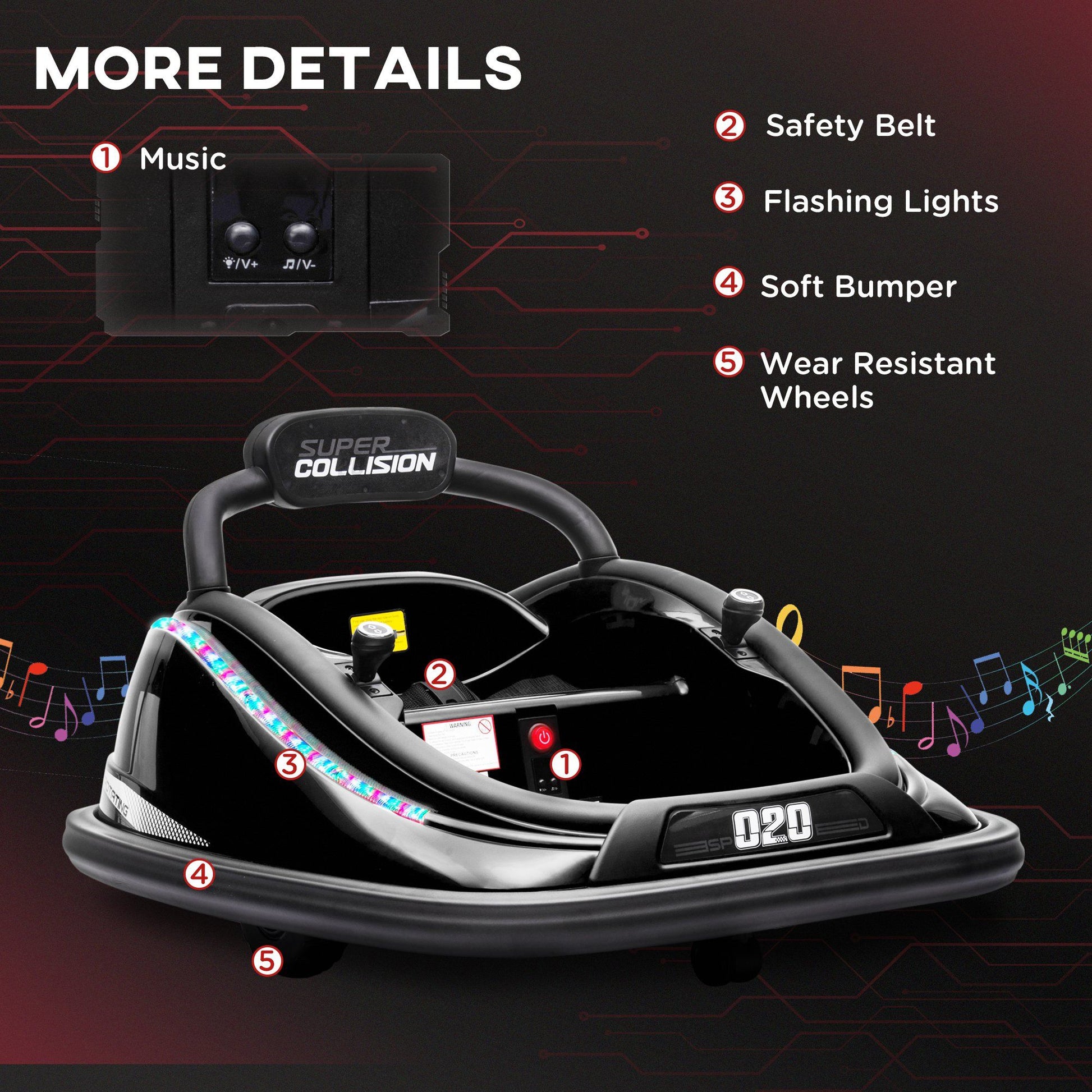 Aosom 12V Kids Bumper Car  360 Spinning RideOn Toy With Parent Remote Control  Safety Belt 26