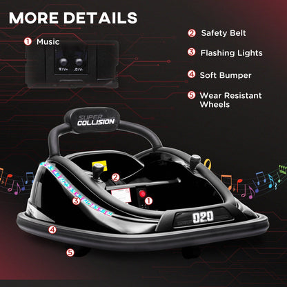 Aosom 12V Kids Bumper Car  360 Spinning RideOn Toy With Parent Remote Control  Safety Belt 26