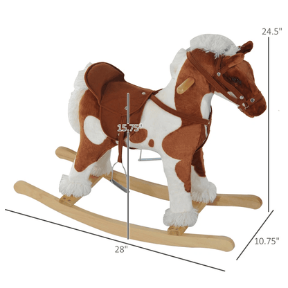 Plush Wood Kids Ride On Rocking Horse Toy Traditional Pony With Neigh Sound Safe  Fun Toddler Gift  10
