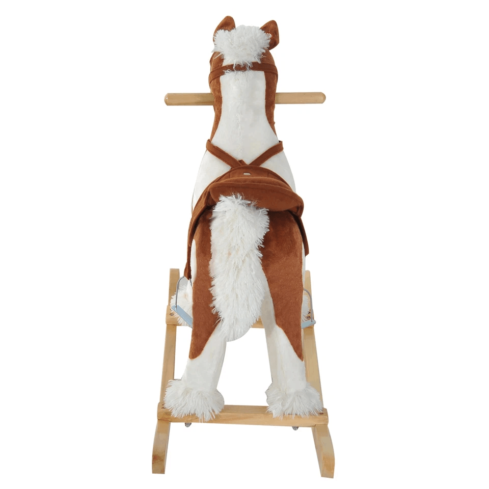 Plush Wood Kids Ride On Rocking Horse Toy Traditional Pony With Neigh Sound Safe  Fun Toddler Gift  5