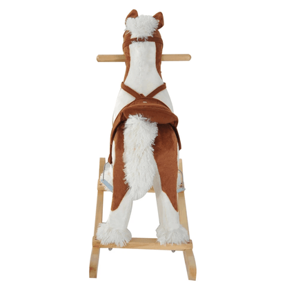 Plush Wood Kids Ride On Rocking Horse Toy Traditional Pony With Neigh Sound Safe  Fun Toddler Gift  5