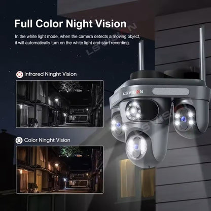 Three Lens Outdoor WiFi Security Camera With Auto Tracking And 2 Way Audio 2