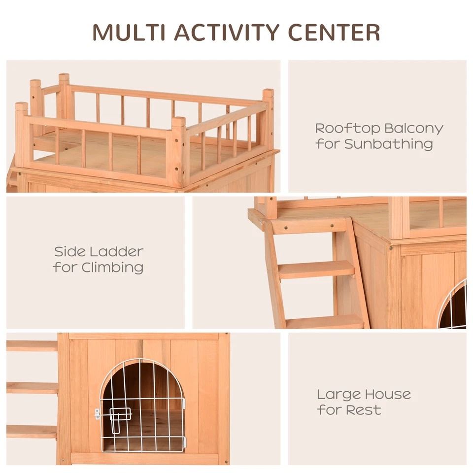 Premium Wooden Pet House For Cats Dogs Weatherproof Outdoor Shelter With Lockable Gate Raised Platf 5