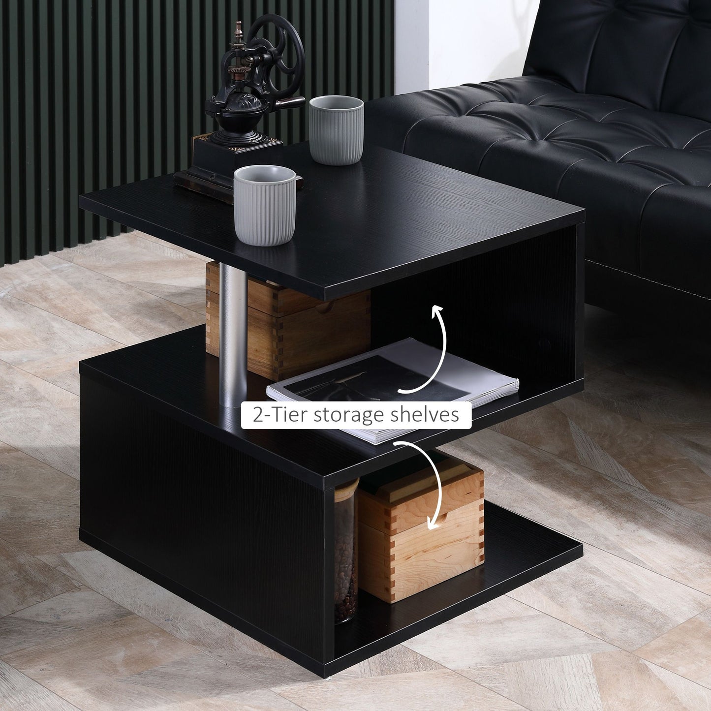 Modern Side End Table With Storage Coffee Table  Shelves For Living Room  Sofa Couch 10