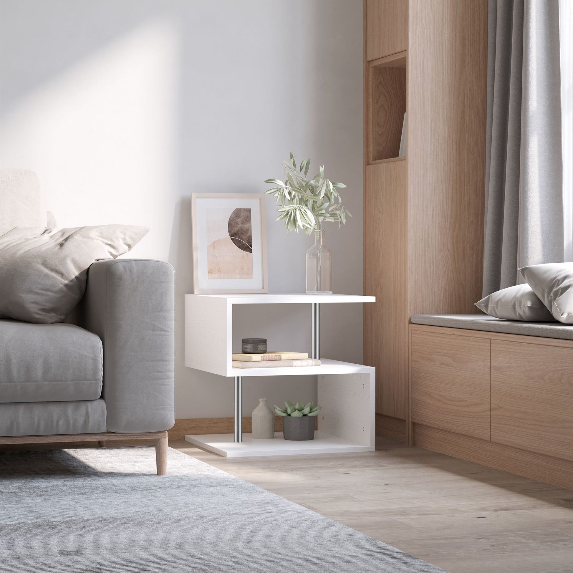 Modern Side End Table With Storage Coffee Table  Shelves For Living Room  Sofa Couch 9
