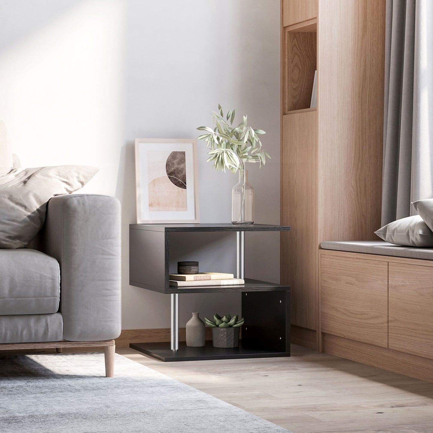 Modern Side End Table With Storage Coffee Table  Shelves For Living Room  Sofa Couch 3