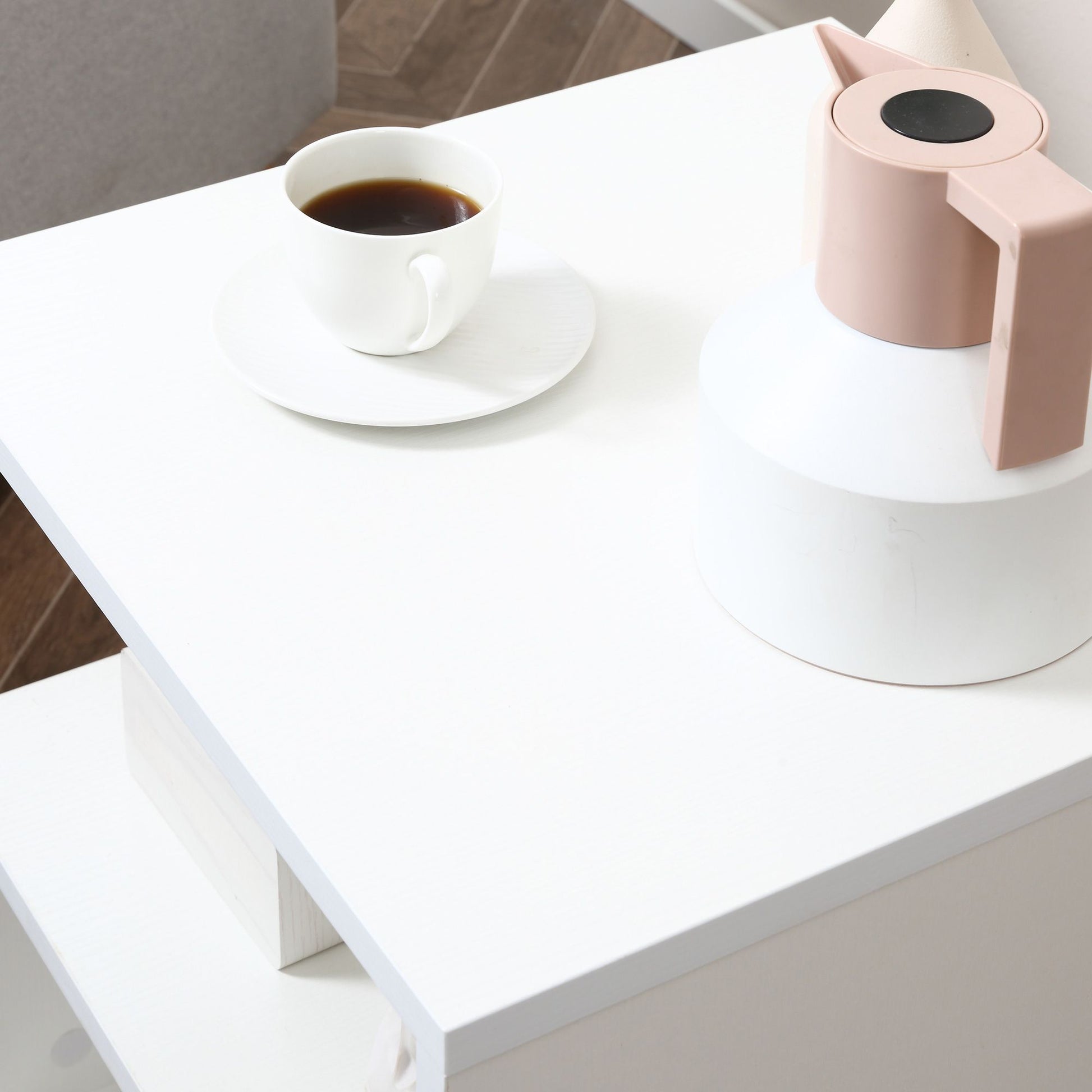 Modern Side End Table With Storage Coffee Table  Shelves For Living Room  Sofa Couch 5