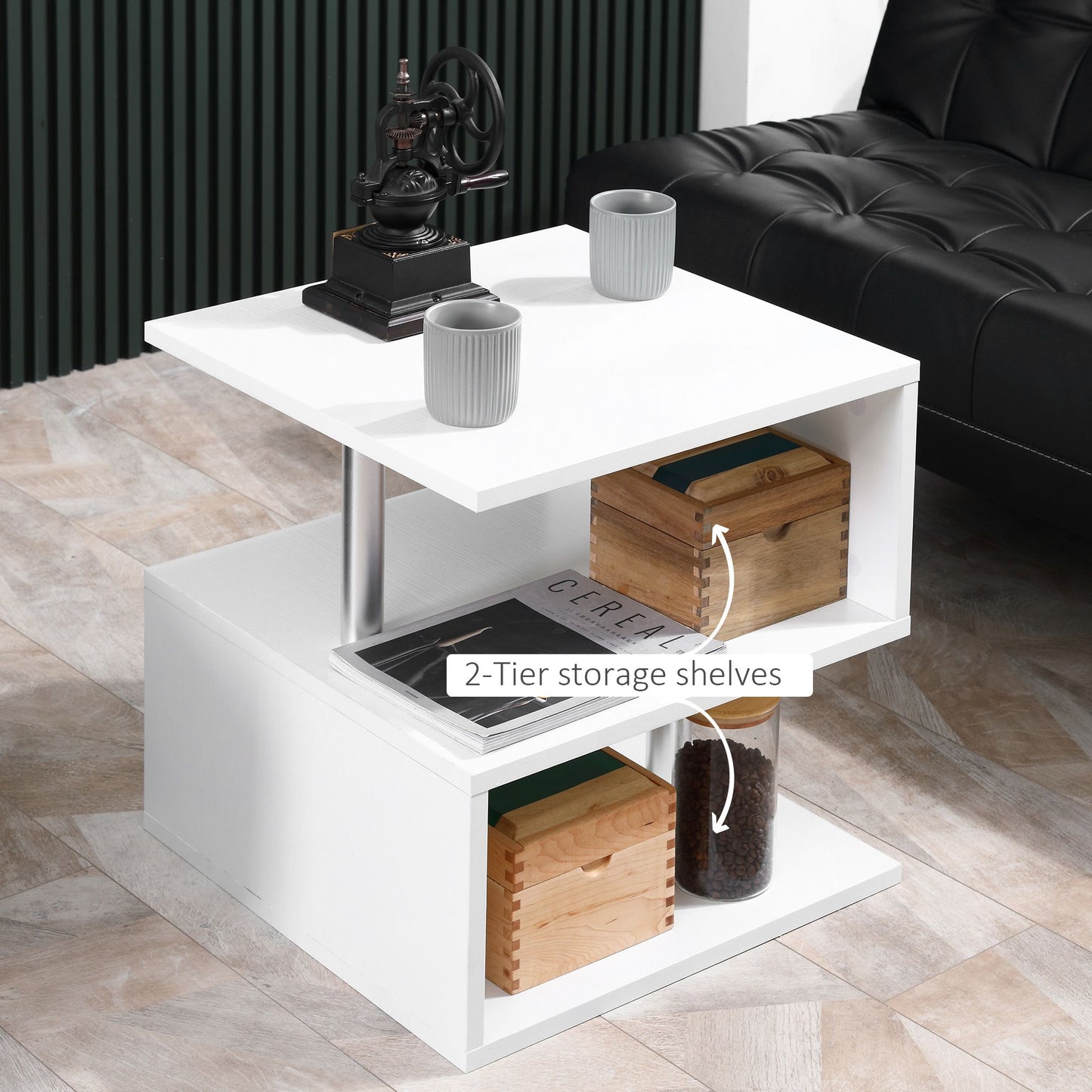Modern Side End Table With Storage Coffee Table  Shelves For Living Room  Sofa Couch 11