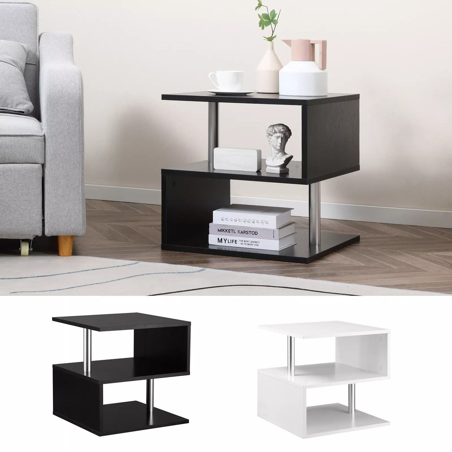 Modern Side End Table With Storage Coffee Table  Shelves For Living Room  Sofa Couch 7