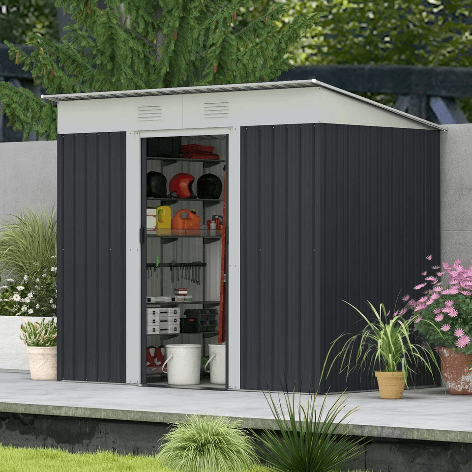 Metal Outdoor Storage Tool Garden Shed With Dual Air Vents For Backyard HeavyDuty WeatherResistant  2