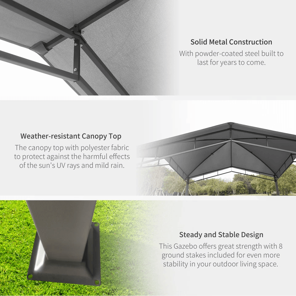 Soft Top Patio Outdoor Canopy Gazebo Tent Steel Frame Grey Fabric Cover For Backyard BBQ  Grill Pro 4