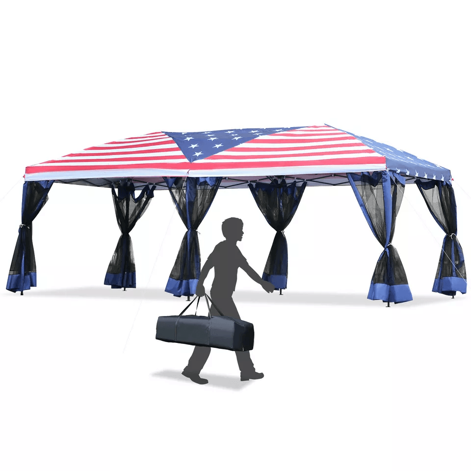 Pop Up Party Tent Gazebom Wedding Canopy With 6 Sidewalls  American Flag 2