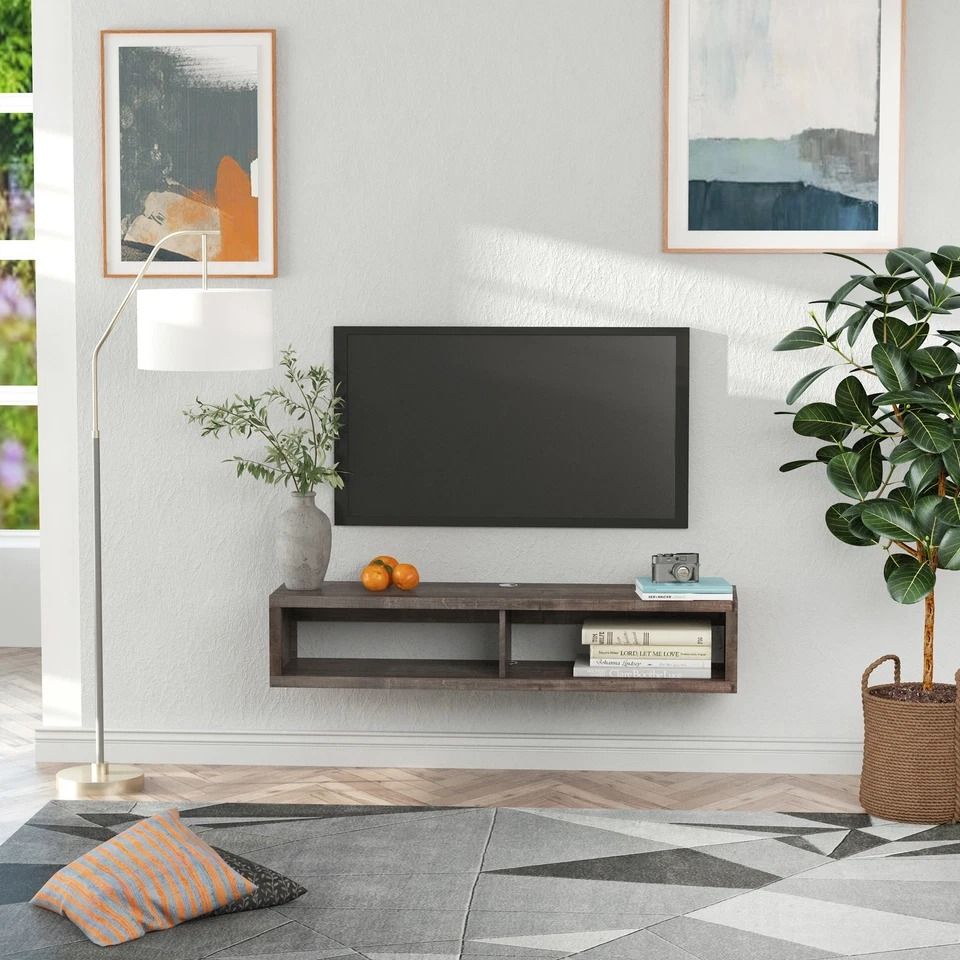 Dark Grey Floating TV Stand Entertainment Center Unit – Wall Mount Media Console with Storage for 50 TVs