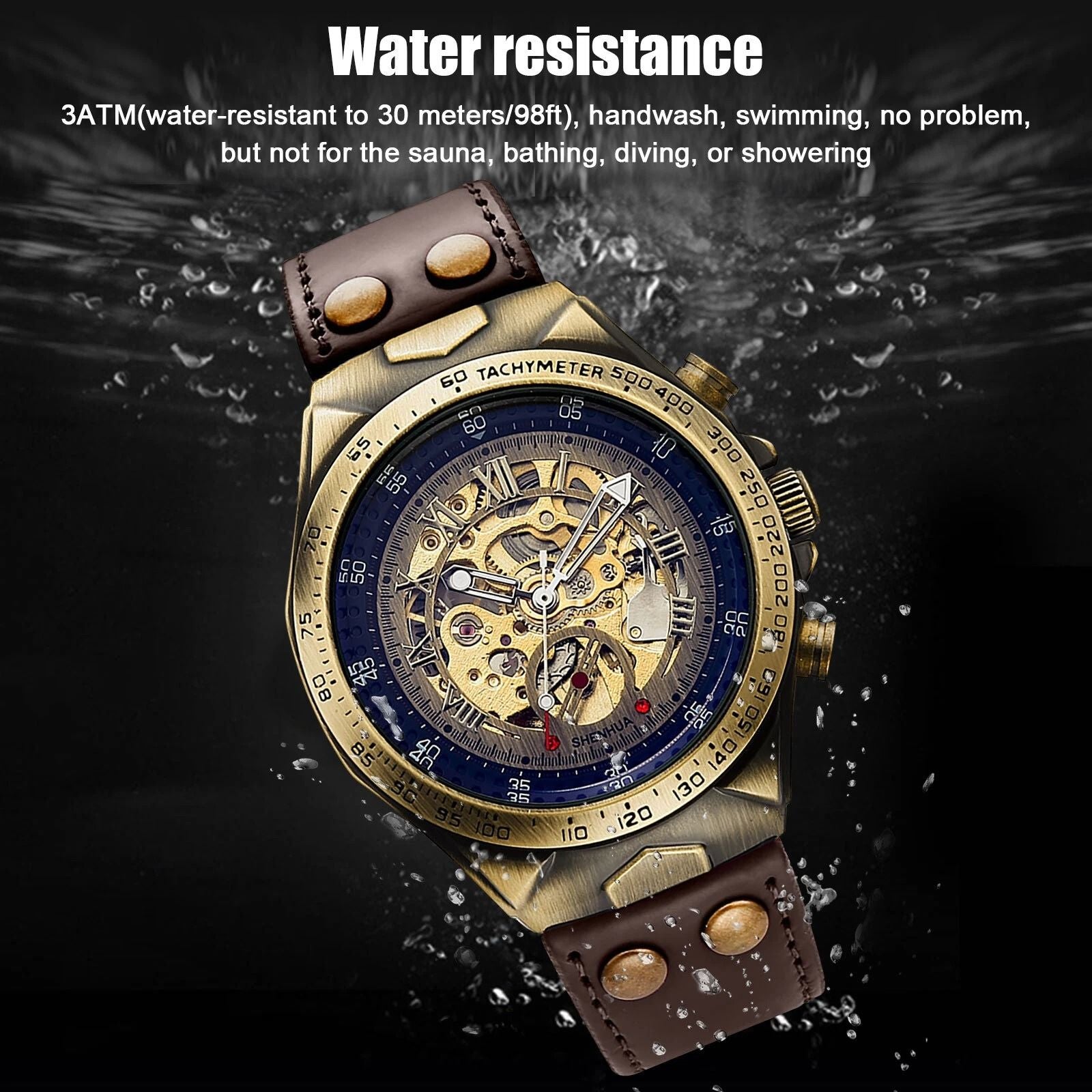 Elegant Retro Skeleton Dial Mens Watch Automatic Mechanical Movement  Premium Leather Strap 2