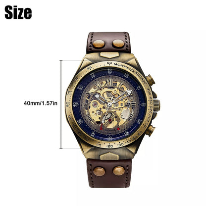 Elegant Retro Skeleton Dial Mens Watch Automatic Mechanical Movement  Premium Leather Strap 6