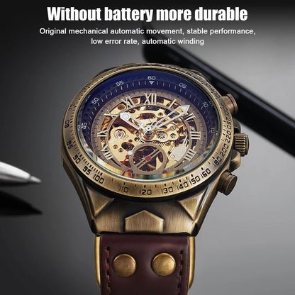 Elegant Retro Skeleton Dial Mens Watch Automatic Mechanical Movement  Premium Leather Strap 5