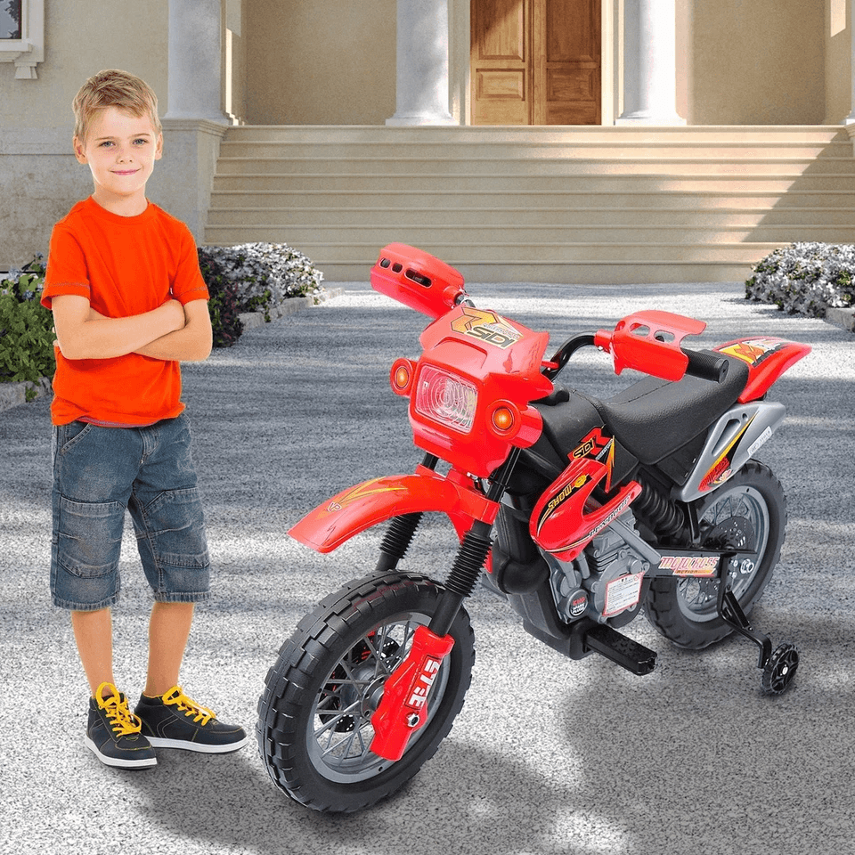 Electric Kid Ride On Dirt Bike Motorcycle Toy with Training Wheels, Battery Powered