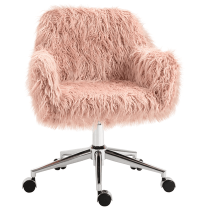 Swivel Faux Fur Office Chair In Pink Vanity Chair W Adjustable Height  Wheels 2