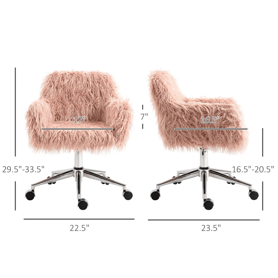 Swivel Faux Fur Office Chair In Pink Vanity Chair W Adjustable Height  Wheels 3