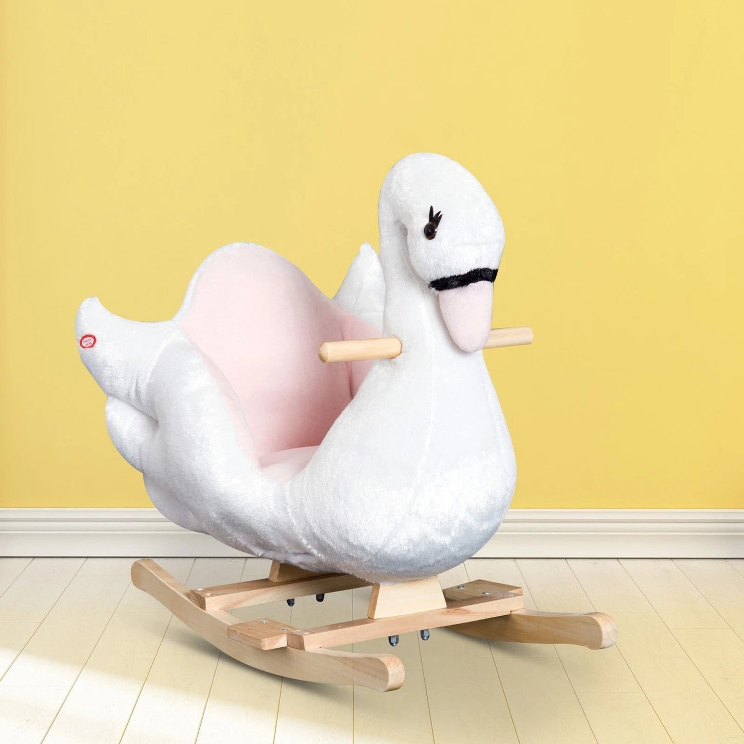 Qaba Plush Kids RideOn Toy  Swan Style Rocking Horse With Music  Soft Fabric  Animal Rocker Seat Gi 2