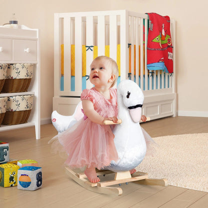 Qaba Plush Kids RideOn Toy  Swan Style Rocking Horse With Music  Soft Fabric  Animal Rocker Seat Gi 3