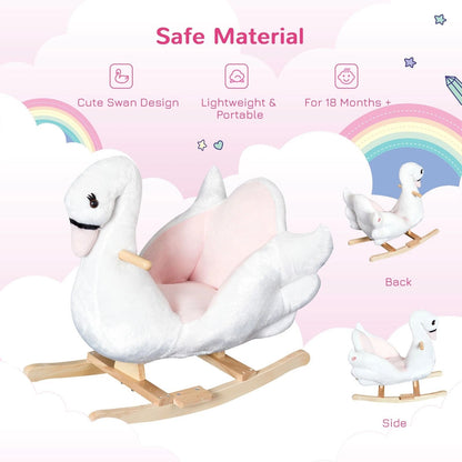 Qaba Plush Kids RideOn Toy  Swan Style Rocking Horse With Music  Soft Fabric  Animal Rocker Seat Gi 4