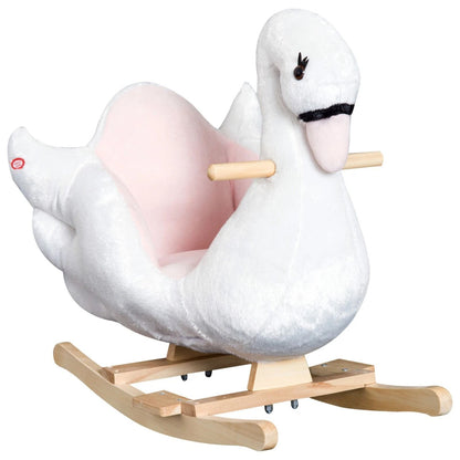 Qaba Plush Kids RideOn Toy  Swan Style Rocking Horse With Music  Soft Fabric  Animal Rocker Seat Gi 6