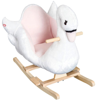 Qaba Plush Kids RideOn Toy  Swan Style Rocking Horse With Music  Soft Fabric  Animal Rocker Seat Gi 8