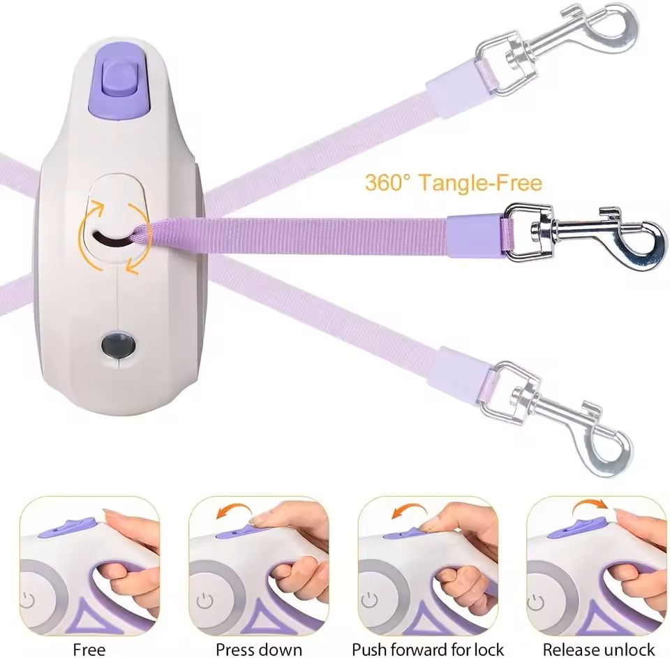 Retractable Dog Leash With LED Flashlight And Night Glow 2