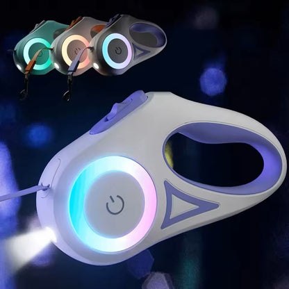 Retractable Dog Leash with LED Flashlight and Night Glow