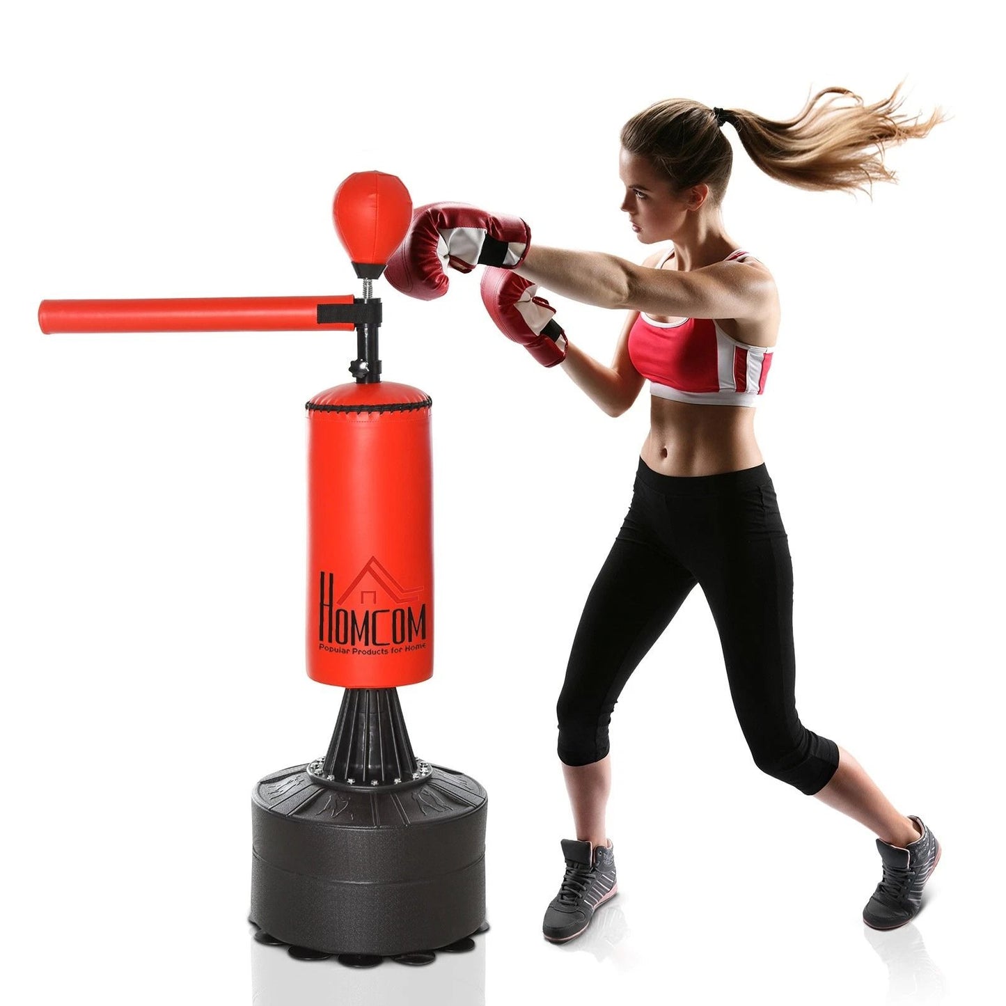 Boxing Punch Bag Stand With Rotating Flexible Arm  Adjustable Speed Ball  WaterSand Fillable Base F 1
