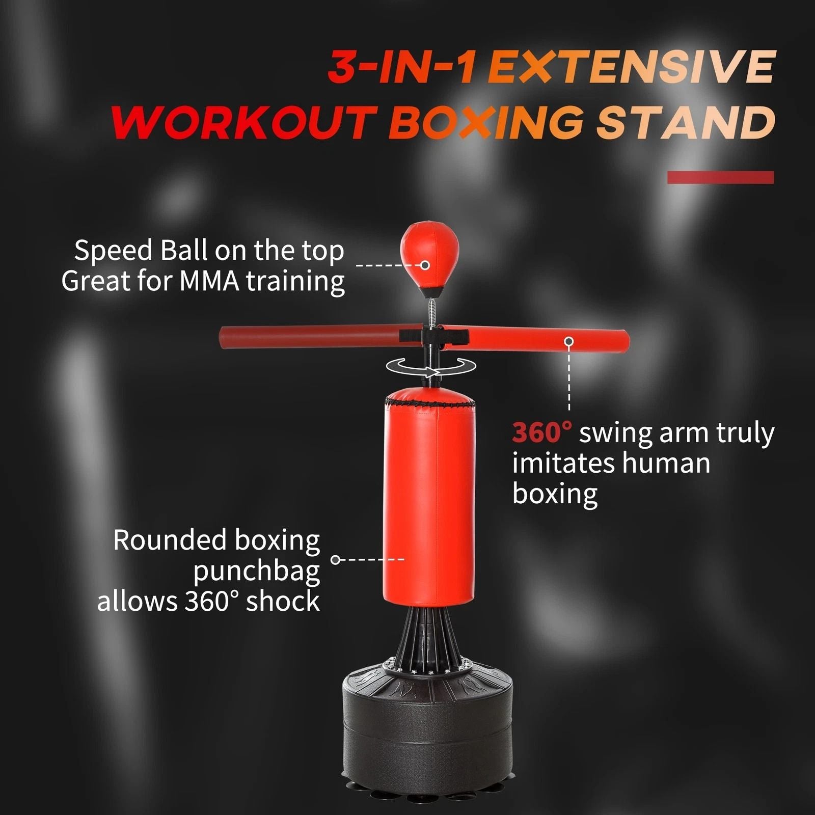 Boxing Punch Bag Stand With Rotating Flexible Arm  Adjustable Speed Ball  WaterSand Fillable Base F 7