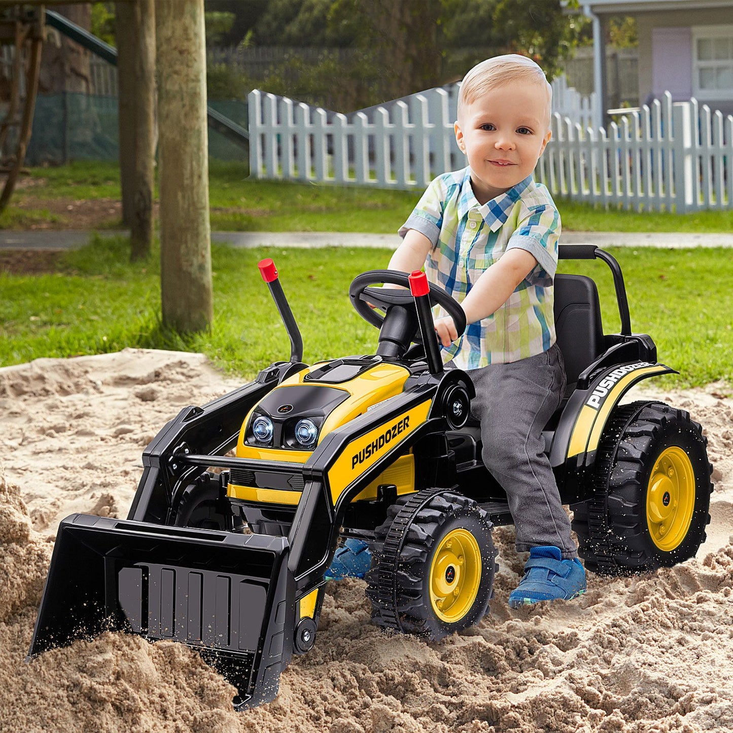 Aosom Kids Digger Ride On Excavator – 6V Battery-Powered Tractor with Music & Headlight for Ages 3-5
