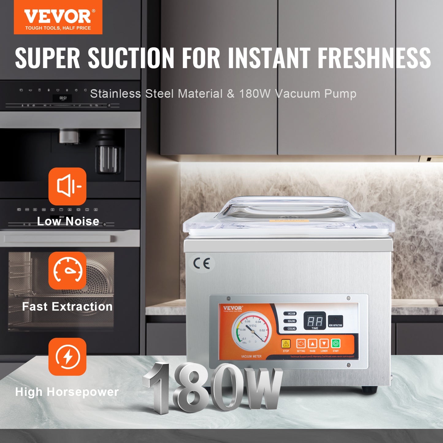Chamber Vacuum Sealer with Sealing Length, Kitchen Vacuum Packing Machine for Home Wet Foods, Meats & Marinades