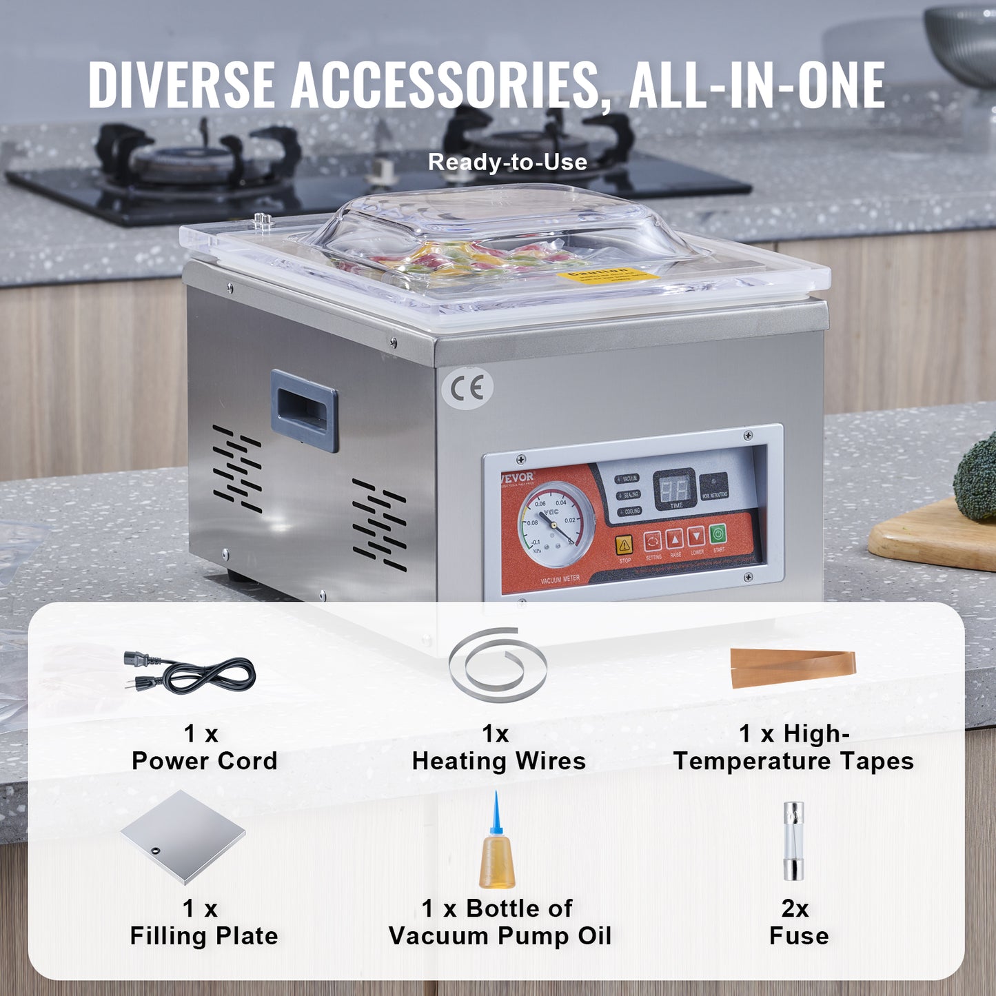Chamber Vacuum Sealer with Sealing Length, Kitchen Vacuum Packing Machine for Home Wet Foods, Meats & Marinades