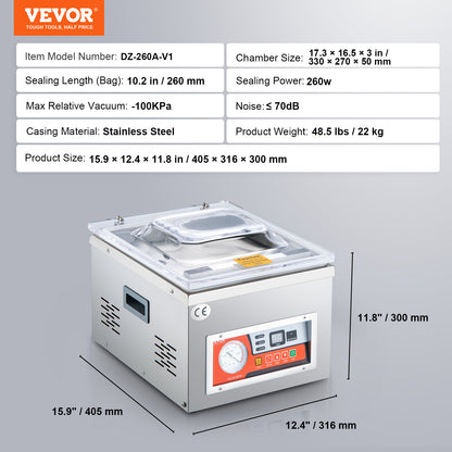 Chamber Vacuum Sealer with Sealing Length, Kitchen Vacuum Packing Machine for Home Wet Foods, Meats & Marinades
