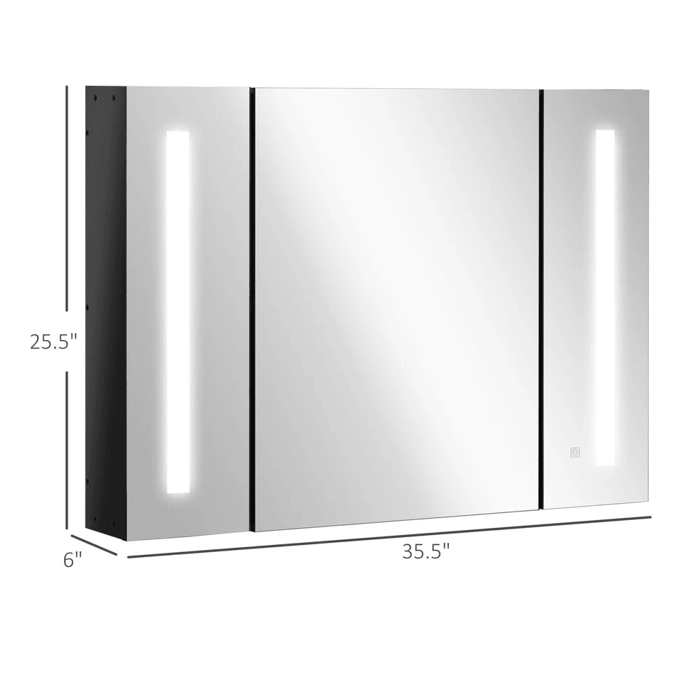 LED Medicine Cabinet WallMounted Bathroom Mirror With Doors High Gloss Black Storage Vanity Modern  10