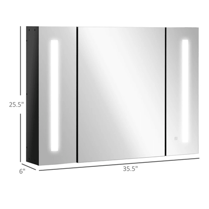 LED Medicine Cabinet WallMounted Bathroom Mirror With Doors High Gloss Black Storage Vanity Modern  10