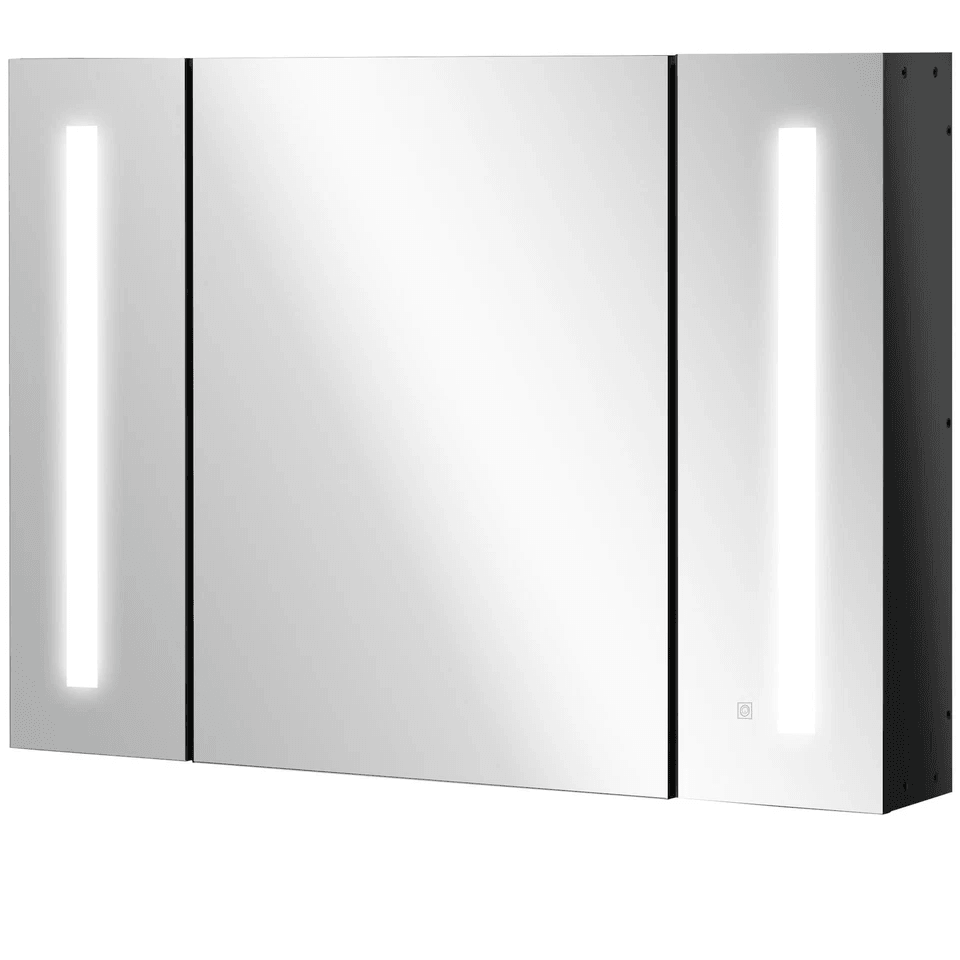 LED Medicine Cabinet WallMounted Bathroom Mirror With Doors High Gloss Black Storage Vanity Modern  1