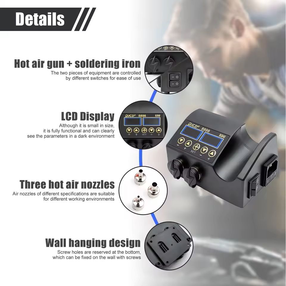 HighPower 2in1 Soldering Station With Hot Air Gun And Adjustable Temperature 3