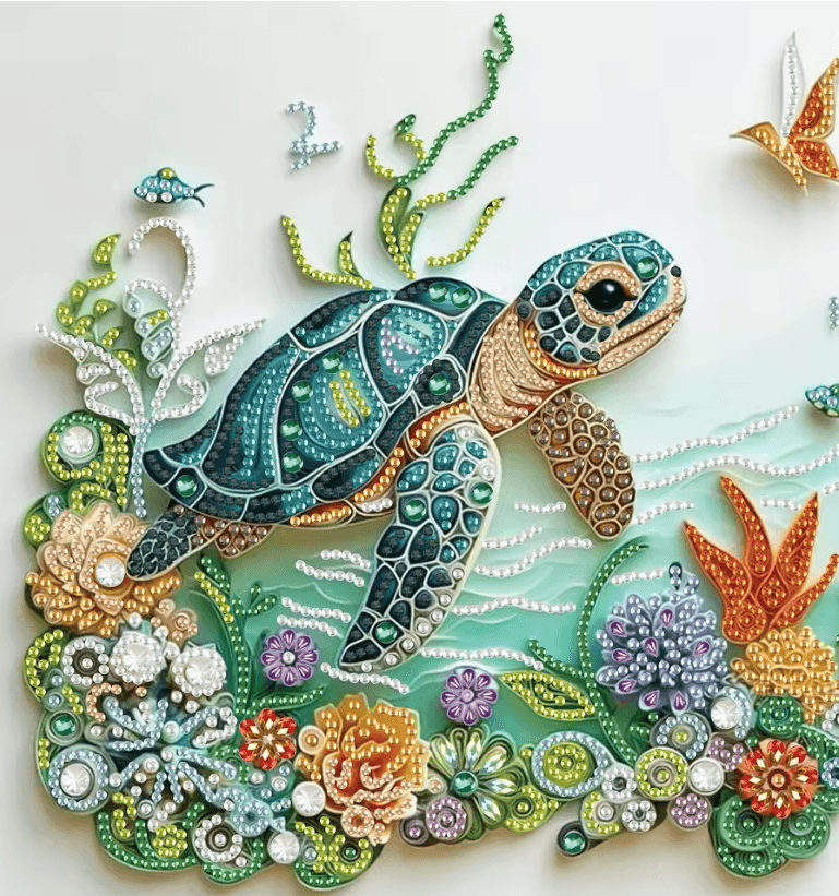 Turtle and Flower 5D Diamond Art Kit – DIY Special Shape Painting for Beginners