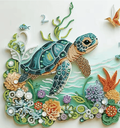 Turtle and Flower 5D Diamond Art Kit – DIY Special Shape Painting for Beginners