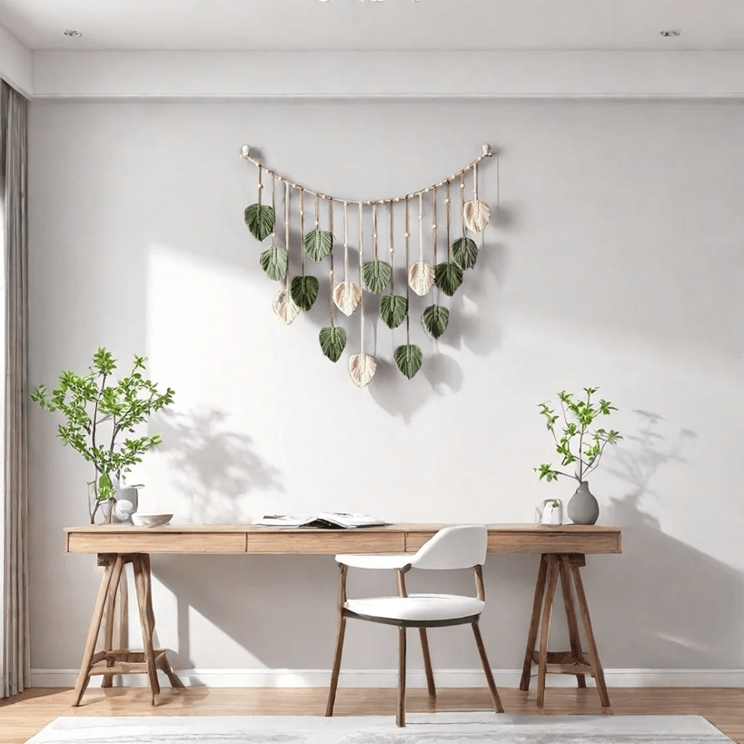 Boho Macrame Leaf Wall Hanging  Feather Tapestry Home Decor For Bedroom Or Living Room 1