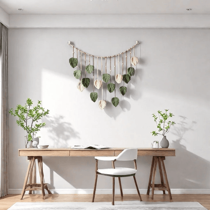 Boho Macrame Leaf Wall Hanging  Feather Tapestry Home Decor For Bedroom Or Living Room 1