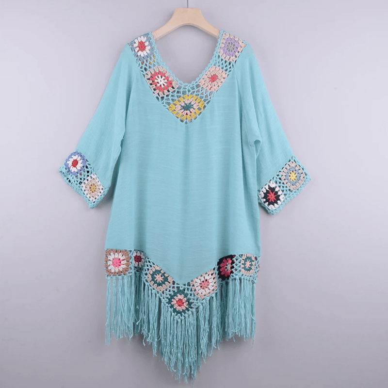 Crochet Bikini Cover Up Dress  White Fringe Tunic For Womens Beachwear 5